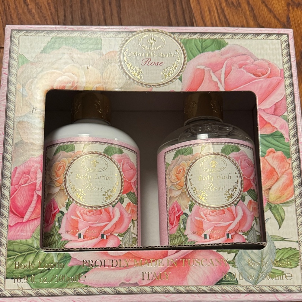 Tuscan Rose Body Wash and Lotion Set - Pink and Gold
